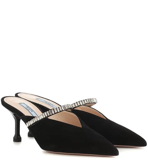 prada suede mule|Prada crystal embellished mules.